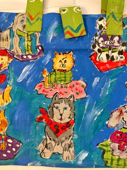 Vintage Silkscapes Hand Painted Dog Themed Tote