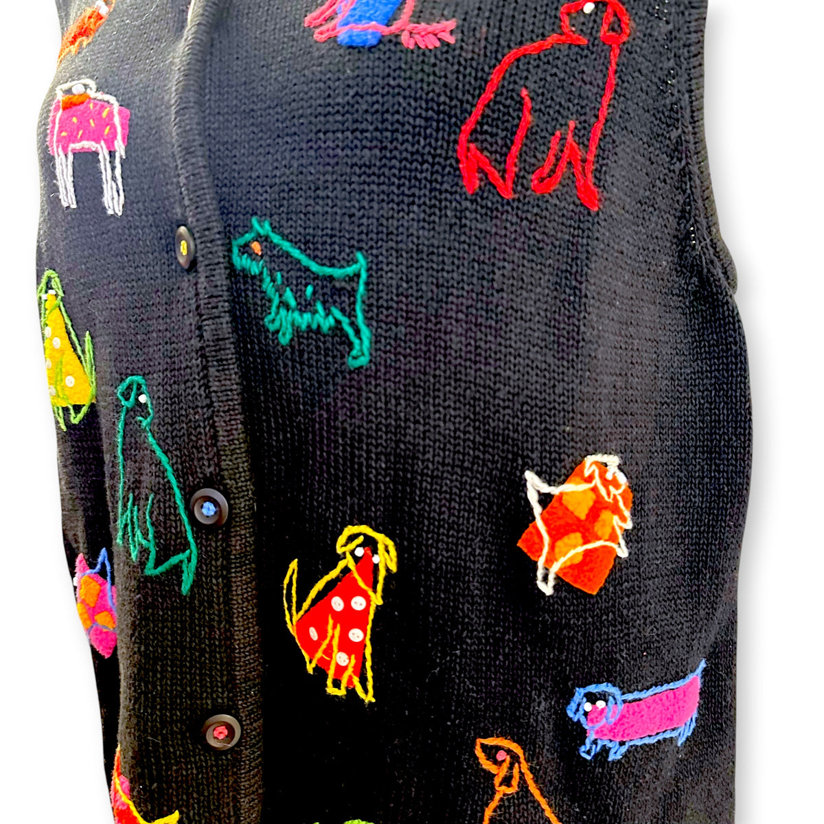 Colorful Dogs at Play Knit Vintage Vest Sz L