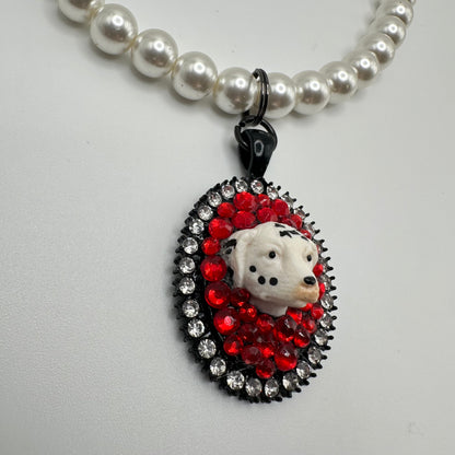 Dalmatian Red Rhinestone Pearl Necklace