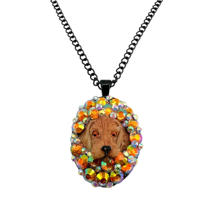 Brown Pup in Orange Iridescence Necklace