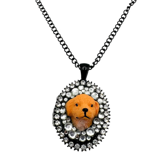 Golden Pup in Crystal Rhinestones Necklace
