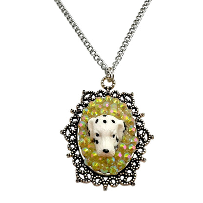 Dalmatian in Sunset Yellow Rhinestones Necklace