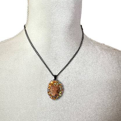 Brown Pup in Orange Iridescence Necklace