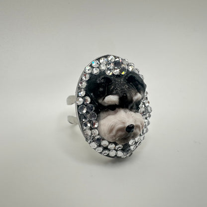 Schnauzer in Crystal Rhinestones Ring