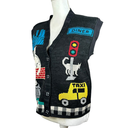 Vintage Knit Kitties in the City Sweater Vest