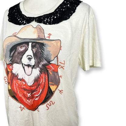 Zodiac Cowboy Dog Themed Tee with Lace Collar
