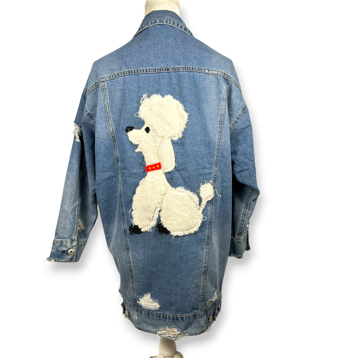 Vintage Upcycled Embroidered Patches Denim Jacket Dog Themed