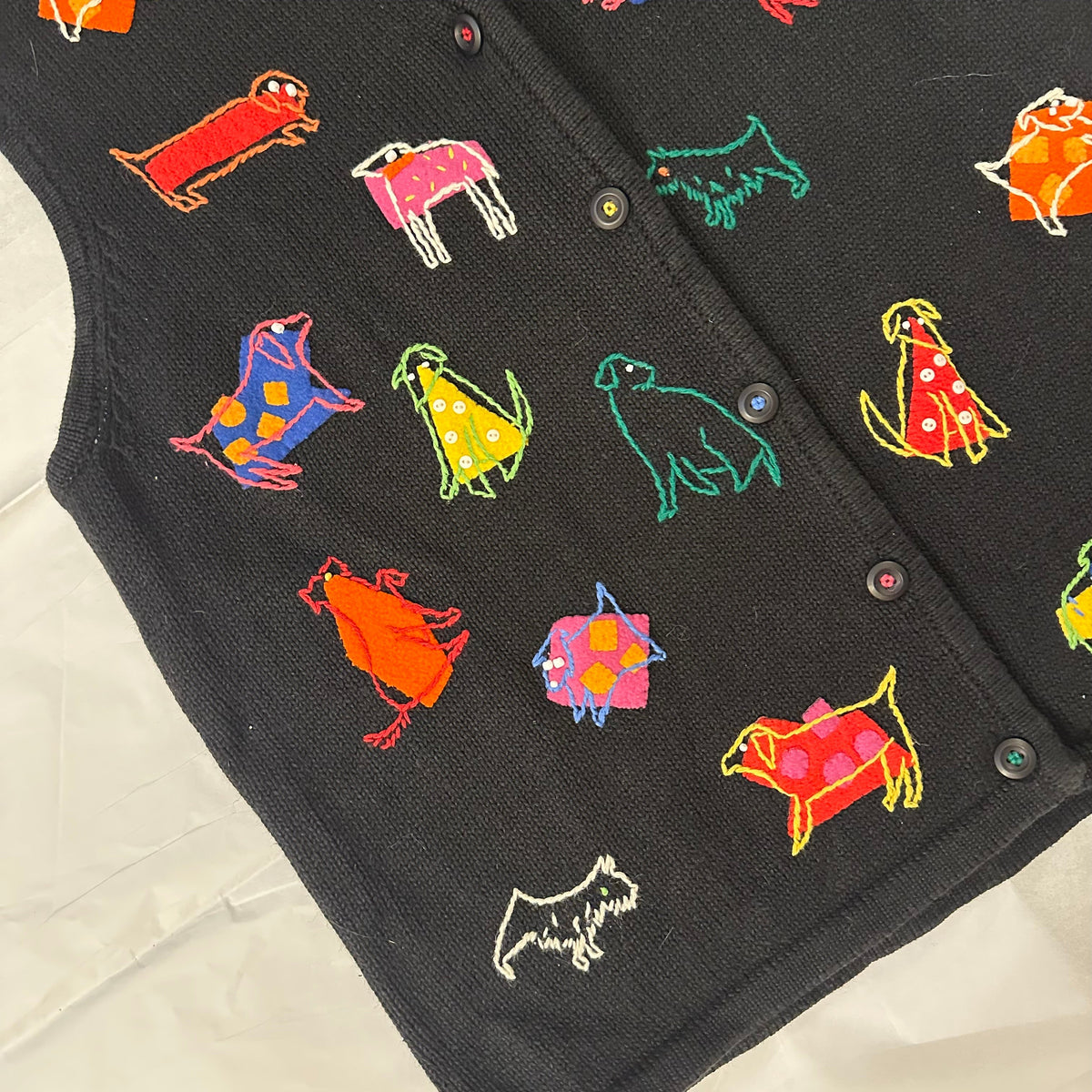 Colorful Dogs at Play Knit Vintage Vest Sz L