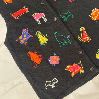 Colorful Dogs at Play Knit Vintage Vest Sz L