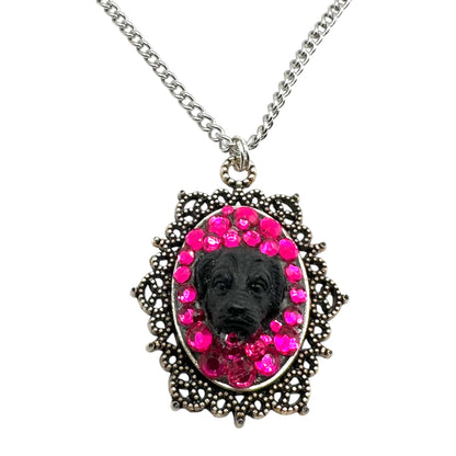Black Lab in Hot Pink Rhinestones Necklace
