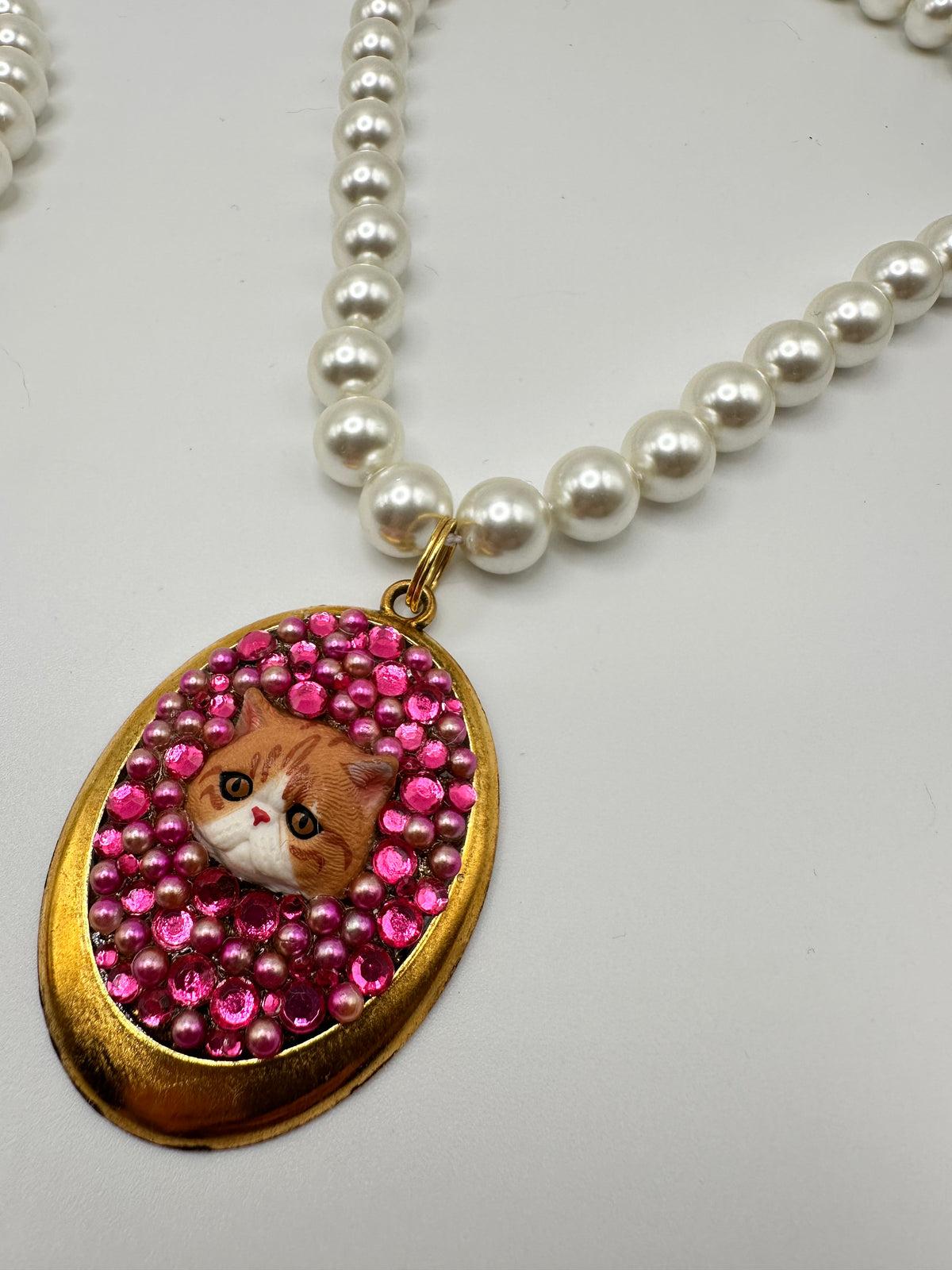 Pink Purrr Pearl Cat Necklace