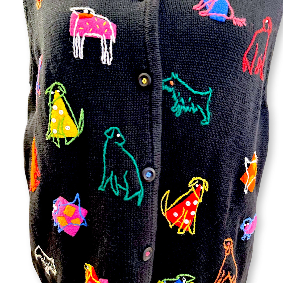 Colorful Dogs at Play Knit Vintage Vest Sz L