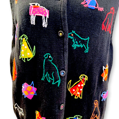 Colorful Dogs at Play Knit Vintage Vest Sz L