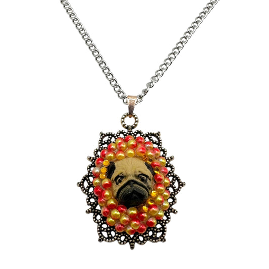 Pug in Sunset Ombre Beads Necklace