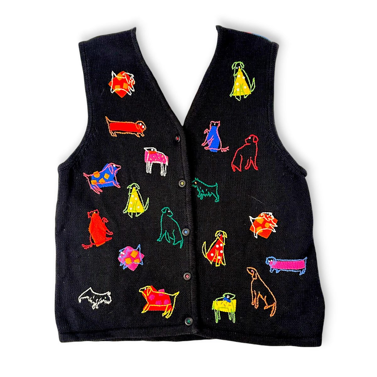 Colorful Dogs at Play Knit Vintage Vest Sz L