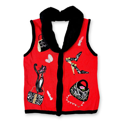 Shopaholic Cat Faux Fur Vest Sz M