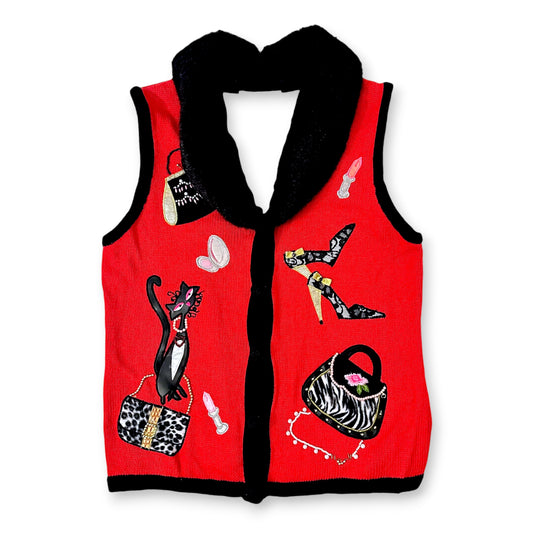 Shopaholic Cat Faux Fur Vest Sz M