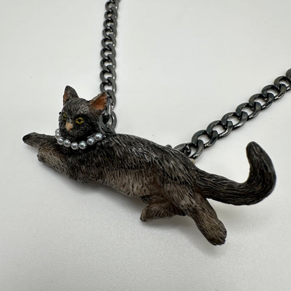 Vintage Kitty in Pearls Chain Necklace
