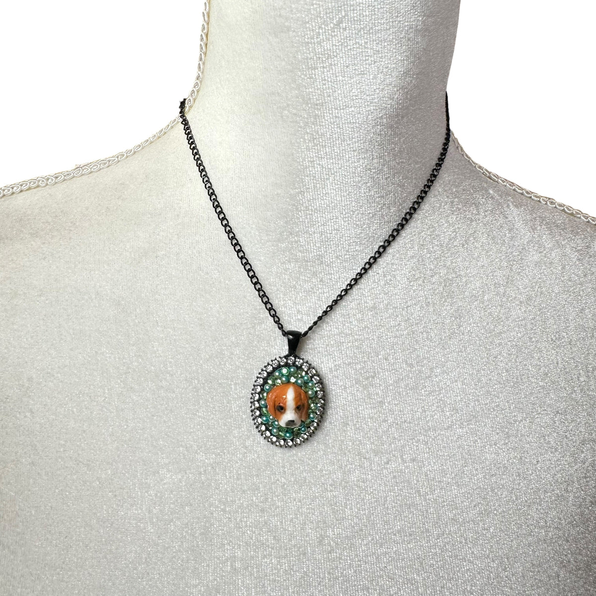 Cocker Spaniel in Emerald City Rhinestone Necklace