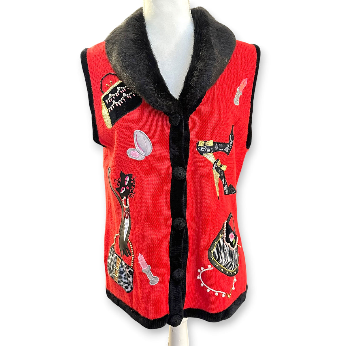 Shopaholic Cat Faux Fur Vest Sz M