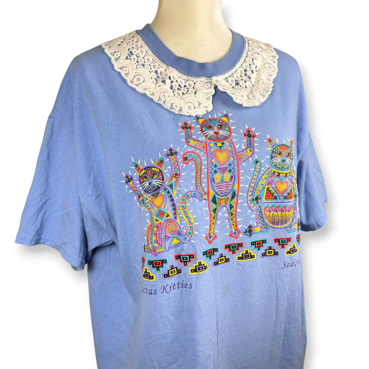 Cactus Cats Astec Vintage Tee with Lace Collar