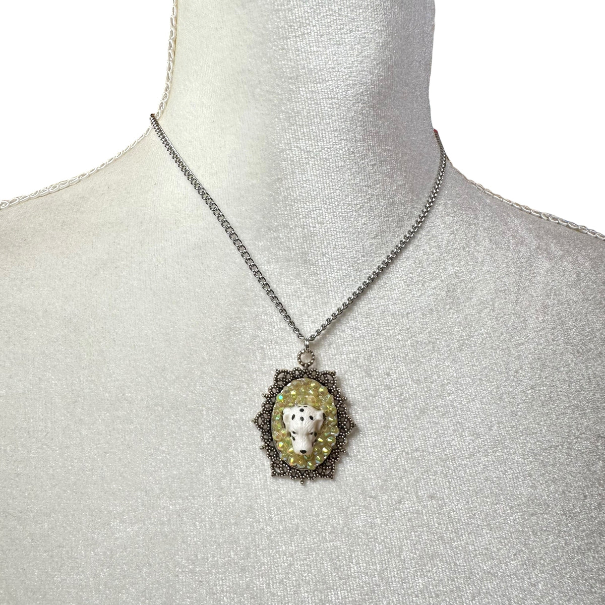 Dalmatian in Sunset Yellow Rhinestones Necklace