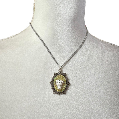 Dalmatian in Sunset Yellow Rhinestones Necklace