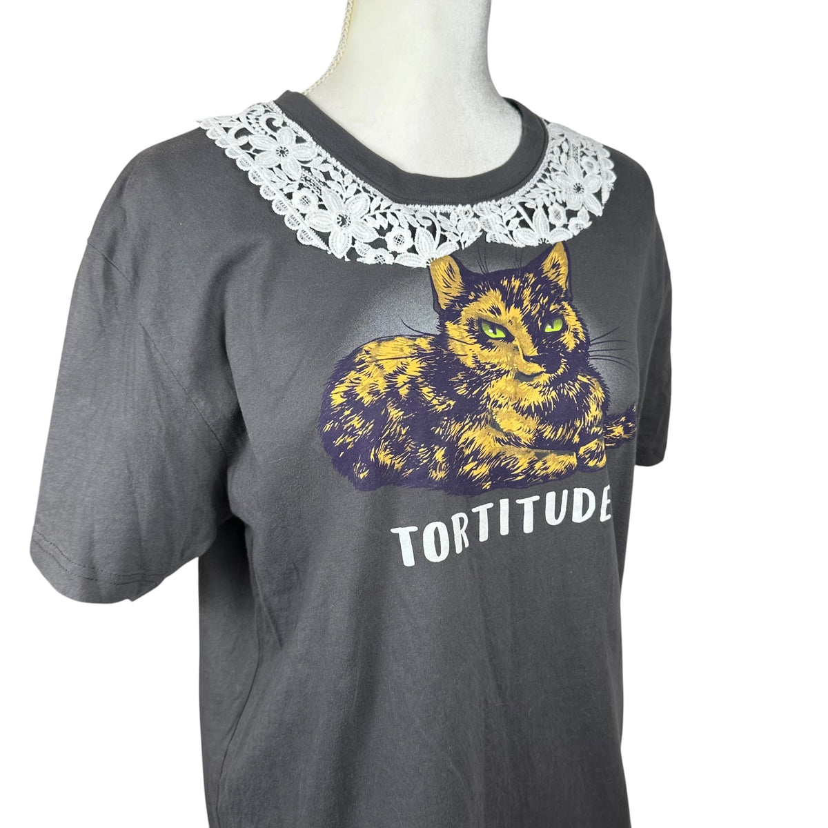 Serving Tortitude Cat Tee with Lace Collar