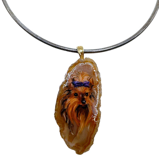 Vintage Yorkie Hand Painted Carved Omega Necklace