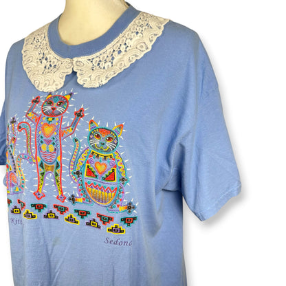 Cactus Cats Astec Vintage Tee with Lace Collar