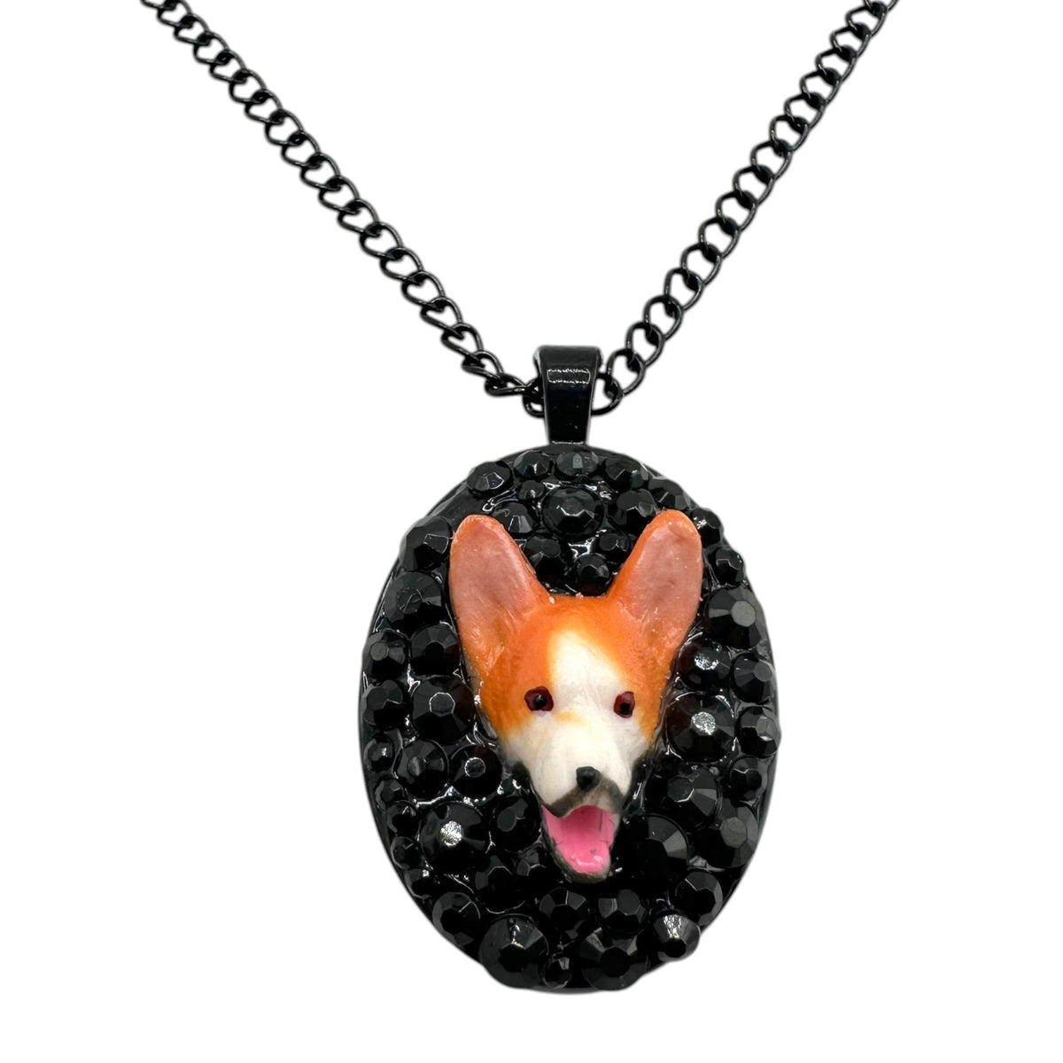 Corgi in Black Rhinestones Necklace