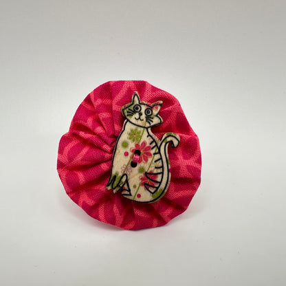 Fabric Swirl Kitty Cat Adjustable Ring - Hot Pink