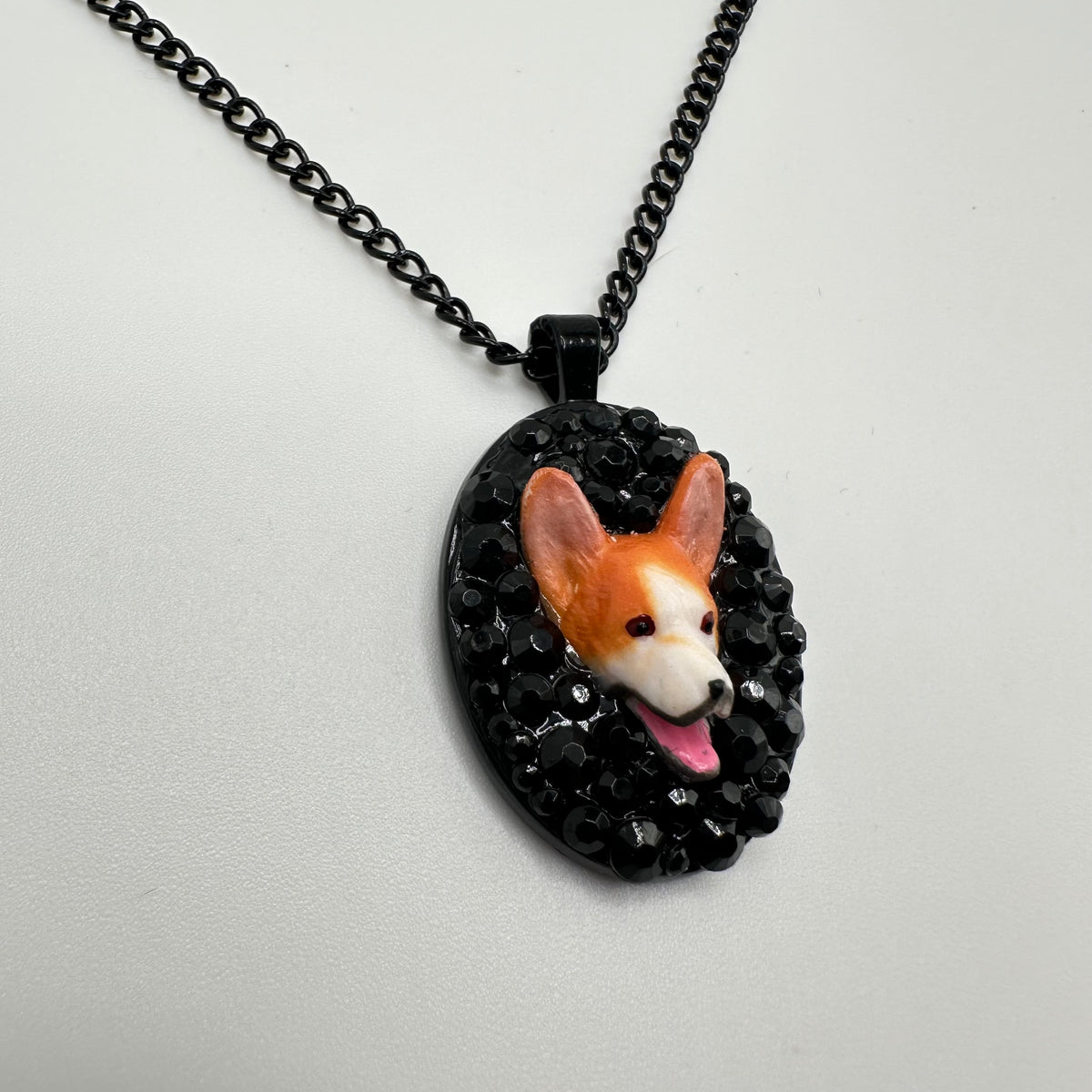 Corgi in Black Rhinestones Necklace