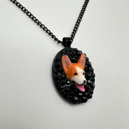 Corgi in Black Rhinestones Necklace