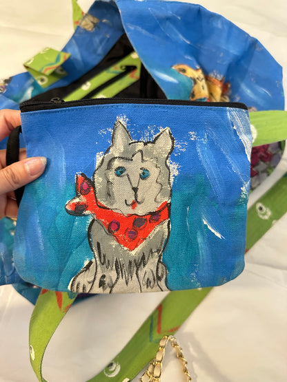Vintage Silkscapes Hand Painted Dog Themed Tote