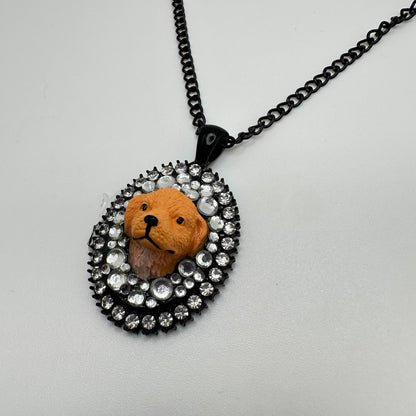 Golden Pup in Crystal Rhinestones Necklace