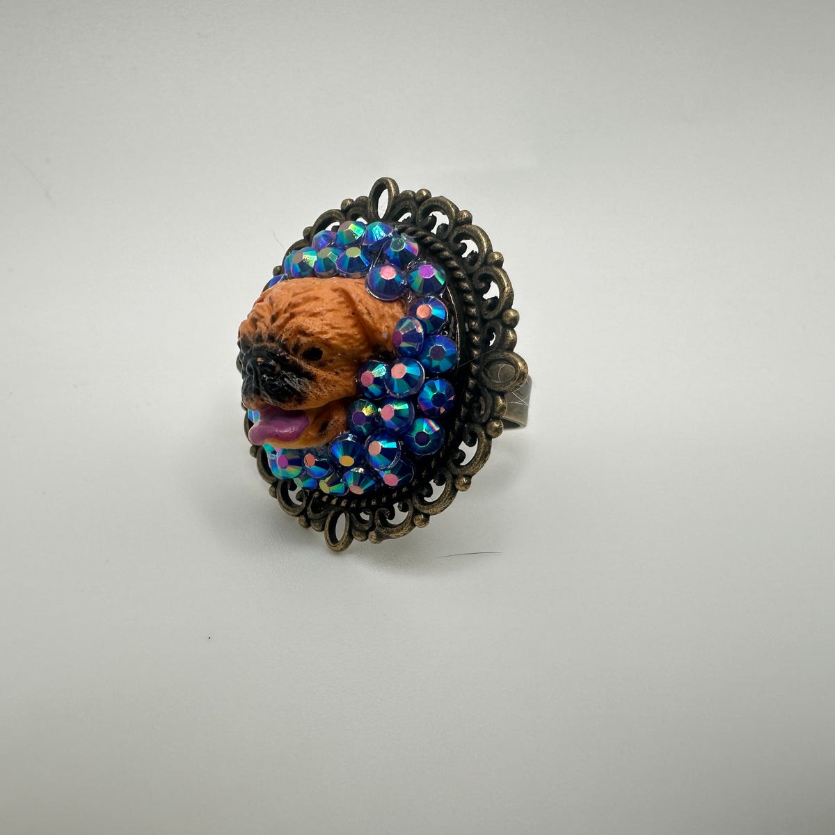 Pug in Iridescent Purple Adjustable Ring