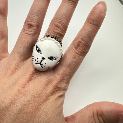 Vintage Cat Serving Royalty Adjustable Ring