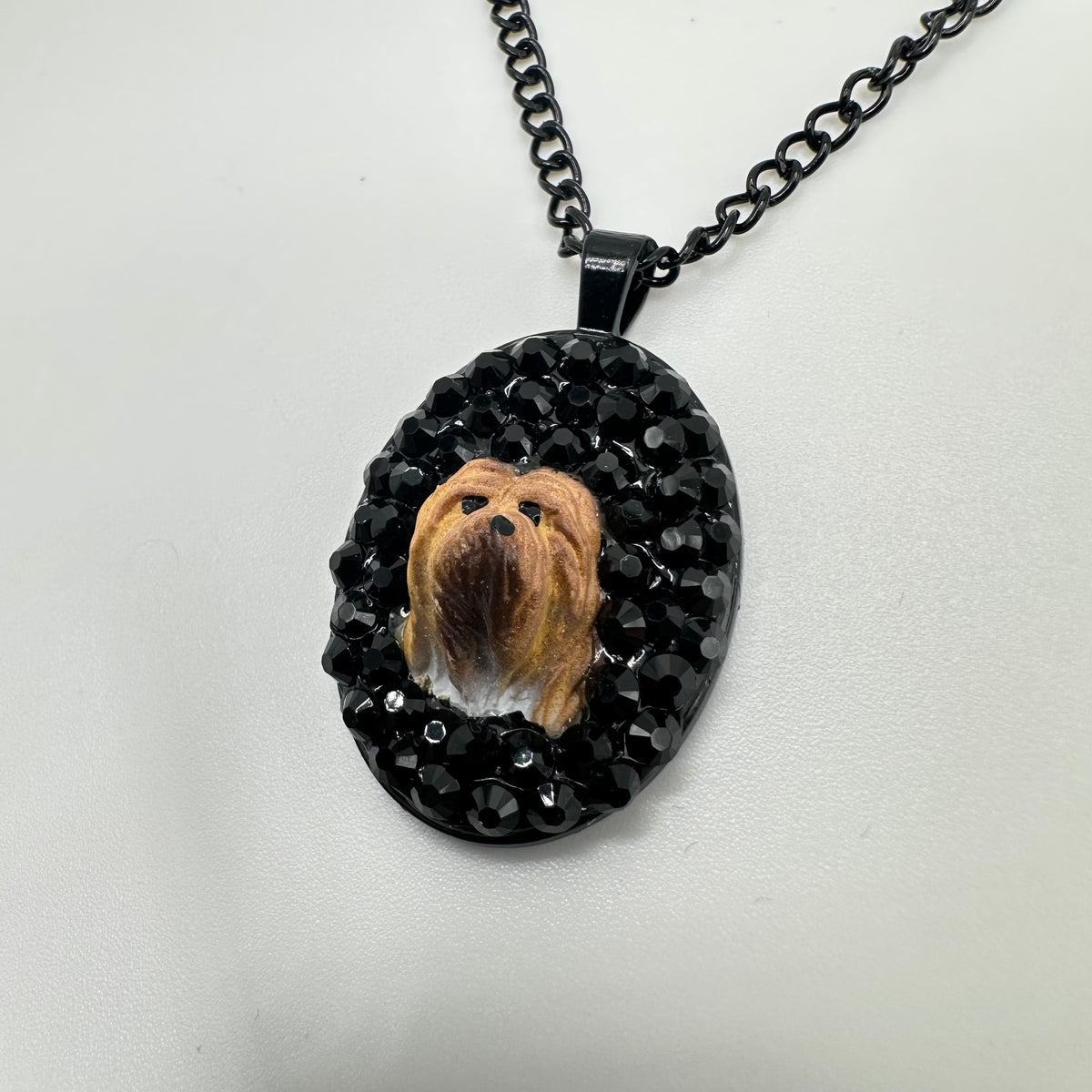 Yorkshire Terrier in Chic Black Rhinestones Necklace