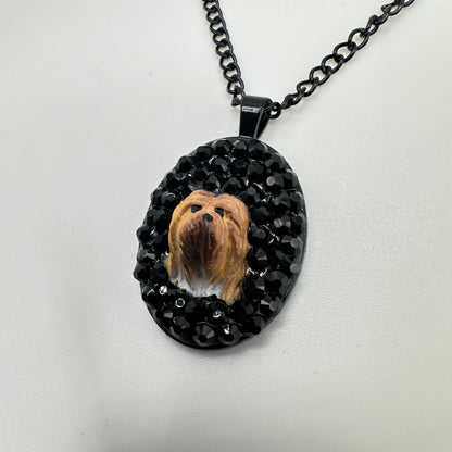 Yorkshire Terrier in Chic Black Rhinestones Necklace