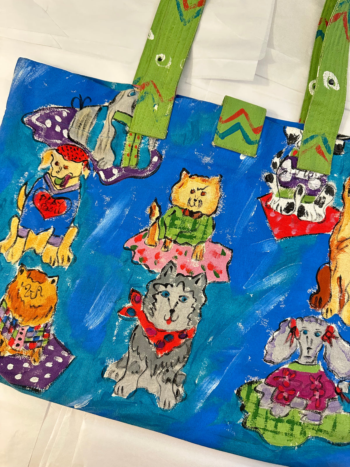 Vintage Silkscapes Hand Painted Dog Themed Tote