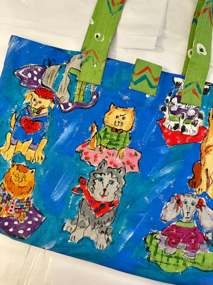 Vintage Silkscapes Hand Painted Dog Themed Tote