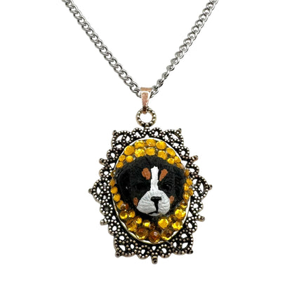 Bernese Dog in Yellow Rhinestones Necklace