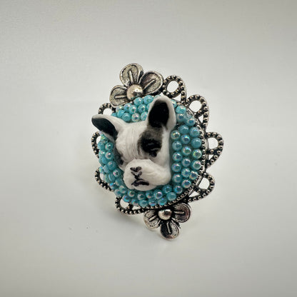 Frenchie in Turquoise Adjustable Ring
