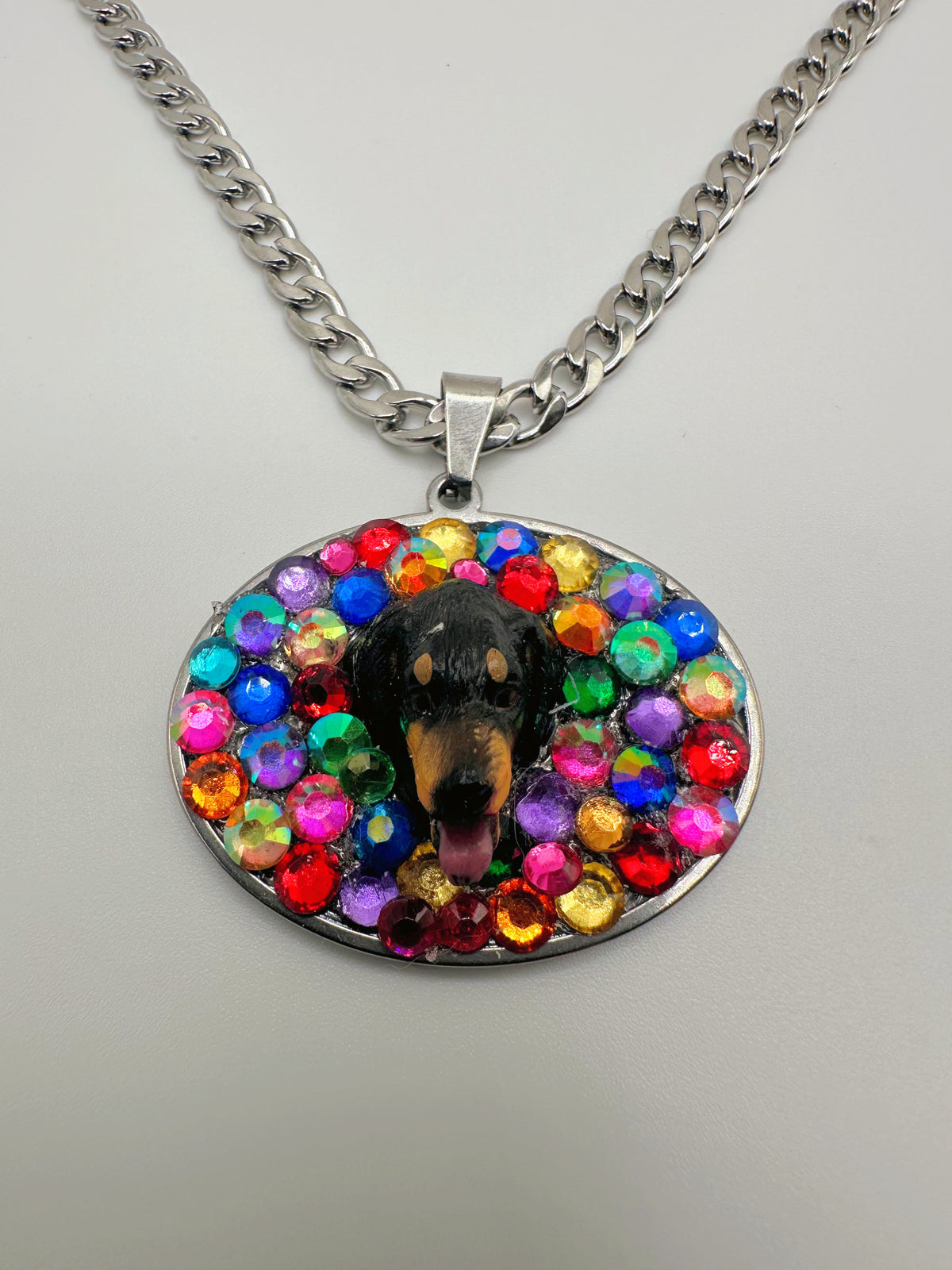 Rainbow Polkadot Dachshund Necklace