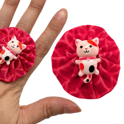 Fabric Swirl Kitty Cat Adjustable Ring - Pink