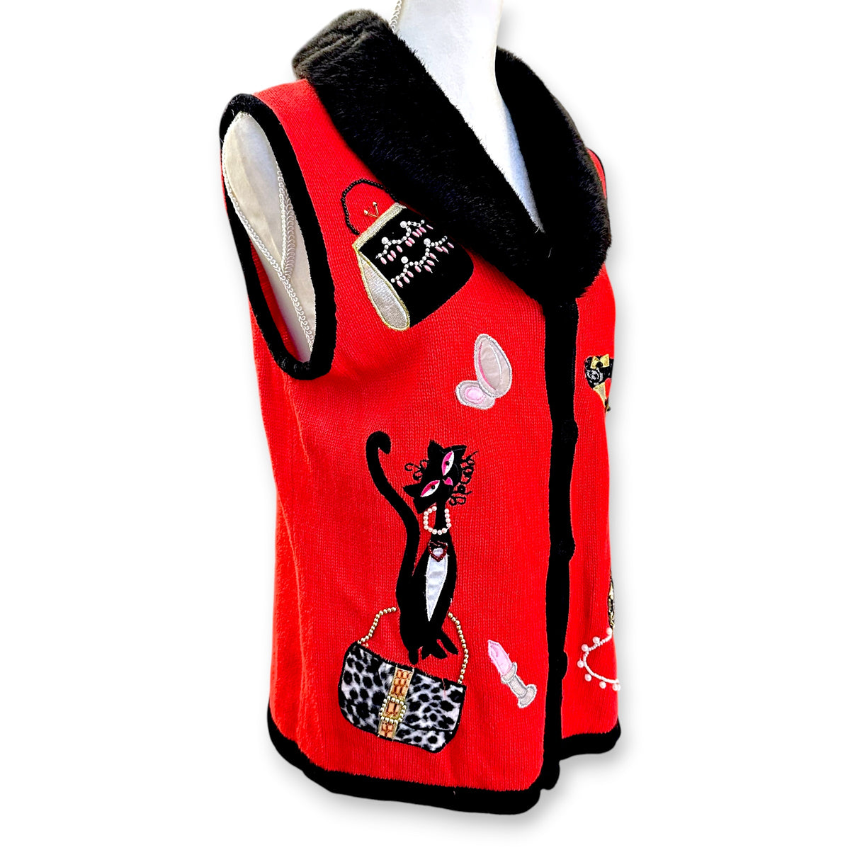 Shopaholic Cat Faux Fur Vest Sz M