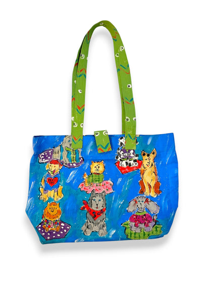 Vintage Silkscapes Hand Painted Dog Themed Tote