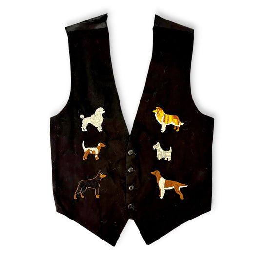 Vintage 80's Dog Embroidered Vest Sz M